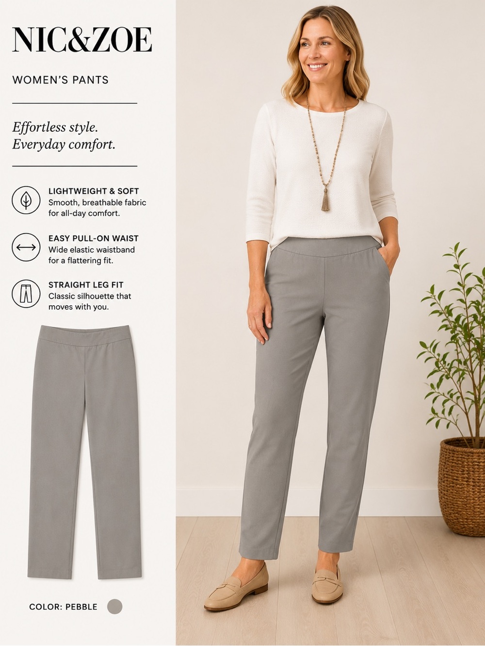 NIC+ZOE Stylish Woman’s Pants Pebble Size 14